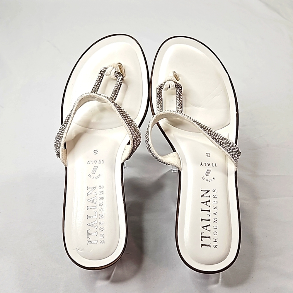 Italian Shoemakers White Womens Thong Bejeweled Sandals Sz 8